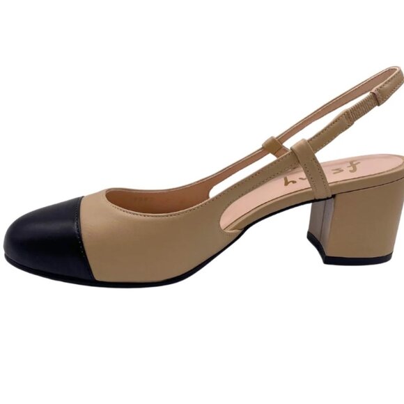 Tuckernuck French Sole Cap Toe Tan & Black Slingback Heels 7.5 NEW - Picture 3 of 9